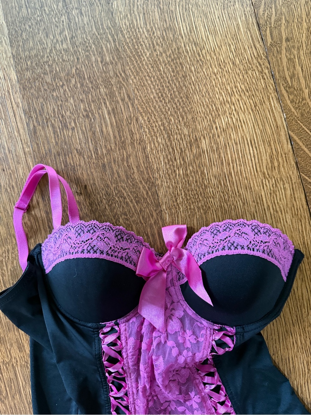 Black & Fuchsia Lace Bustier Corset Top - Women Intimates - Picture 3 of 6